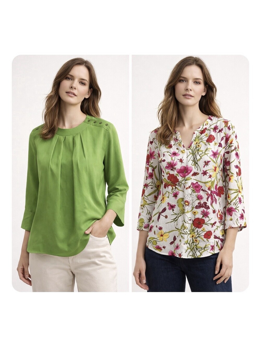 Talbots Women Lot 2 Tops XL W18 Green Lyocell Floral Cotton NWT